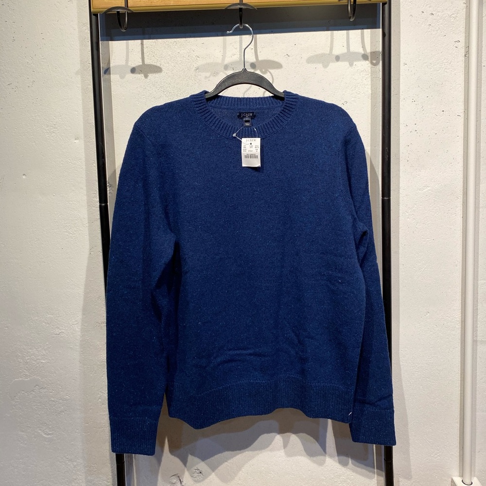 Men’s blue, leather elbow pad sweater